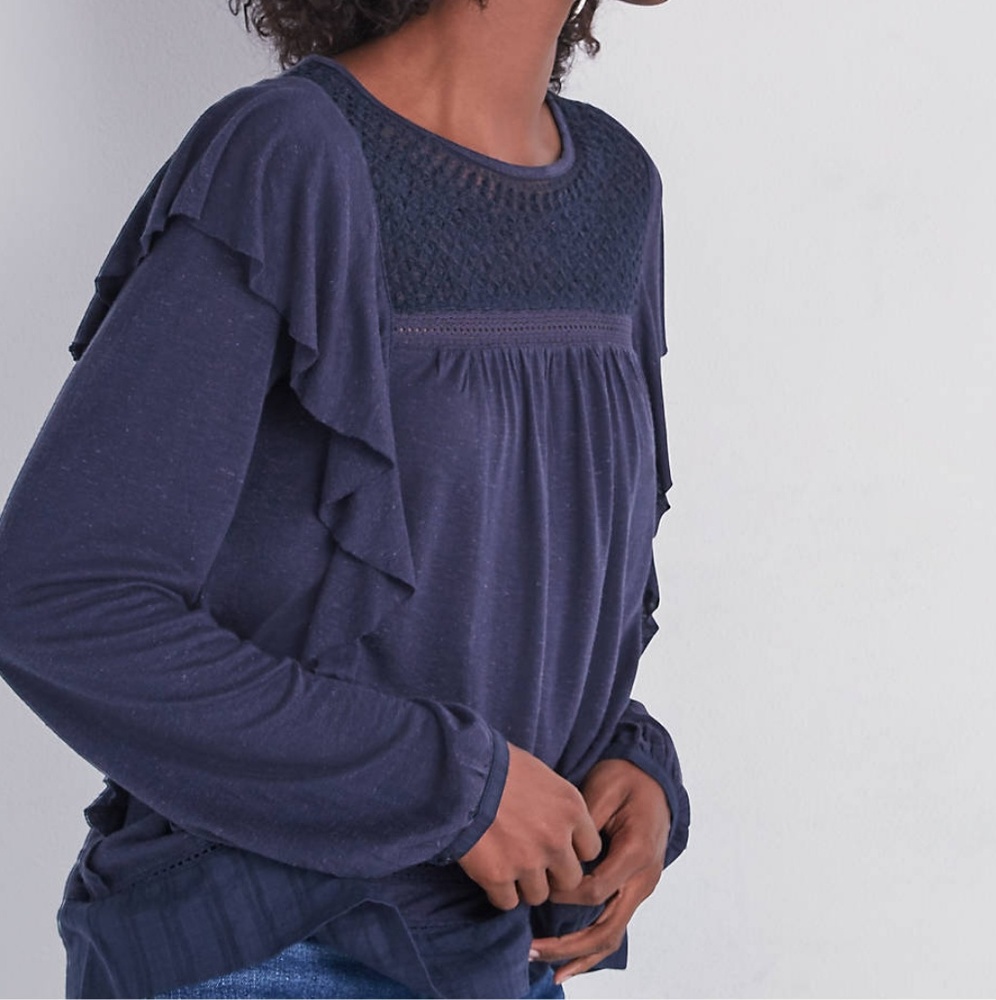 Lucky brand Ruffle Detail Long Sleeve Blouse
